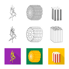 Vector illustration of cornfield and vegetable sign. Collection of cornfield and vegetarian vector icon for stock.