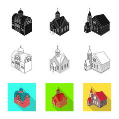Isolated object of temple and historic sign. Set of temple and faith stock symbol for web.