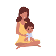 afro pregnancy mother with little boy characters