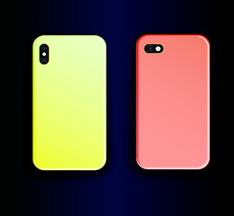 Two vector smartphone case designs - stylish trend gradient print. Pink case and yellow case.  Vector mock up smartphone cover
