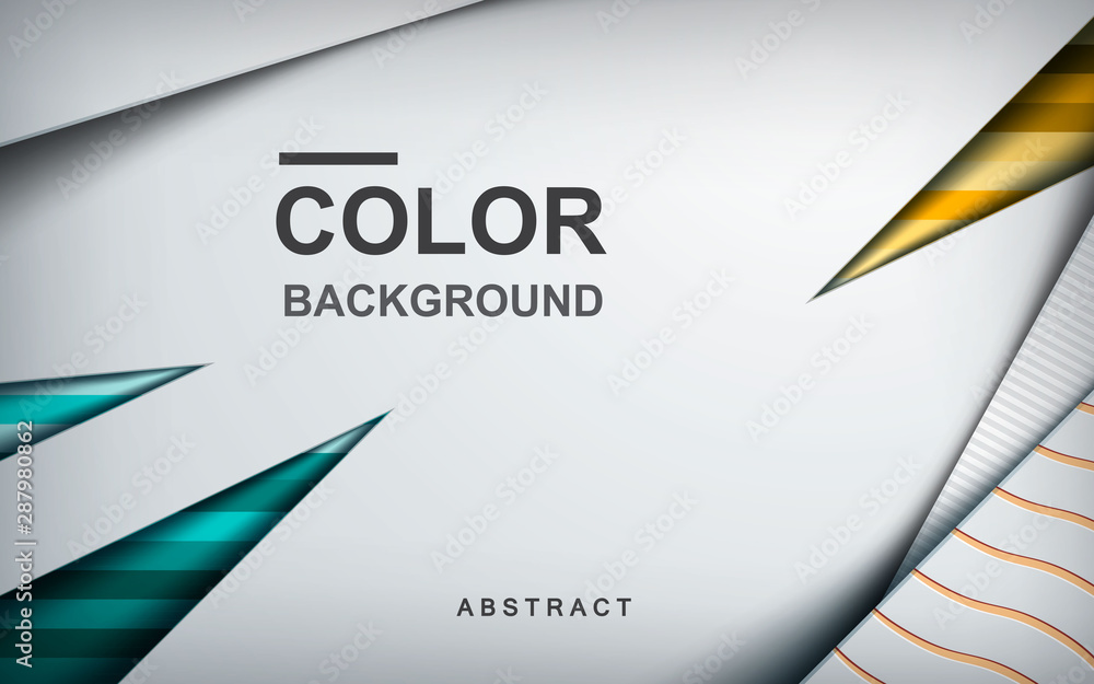 Poster abstract colored background with overlap layer and golden texture decoration. yellow and green tosca