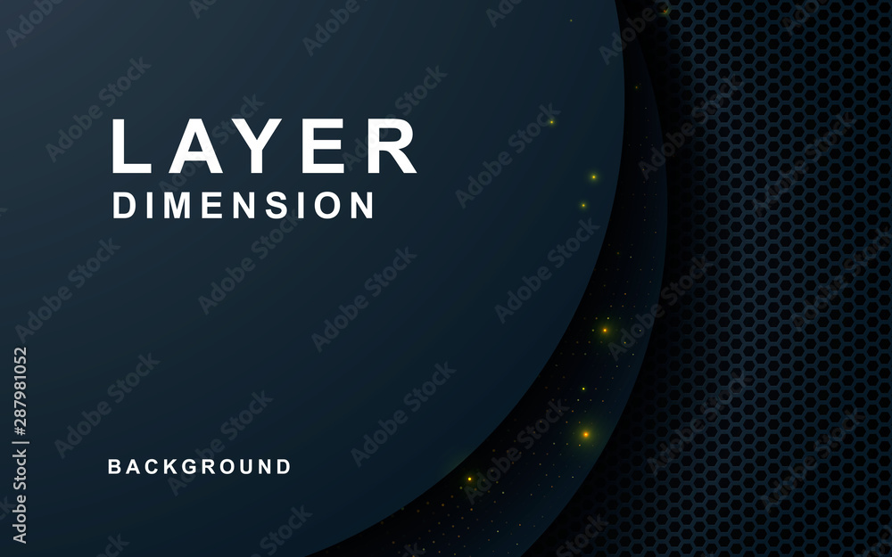 Poster Luxury overlap layers background. Realistic layers with light effect on textured black hexagon background.