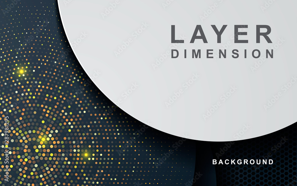 Poster luxury overlap layers background. realistic layers with light effect on textured black hexagon backg