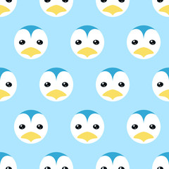 Seamless pattern created by penguin faces set to background