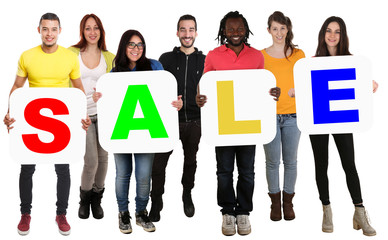 Sale shopping deal retail group of young people