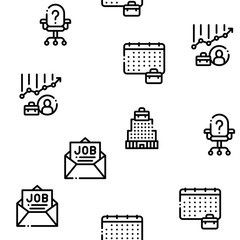 Job Hunting Seamless Pattern Vector Linear Pictograms. Black Contour Illustrations