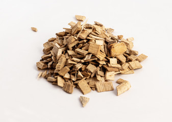 smoking wood chips for BBQ on white background