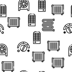 Heating And Cooling Seamless Pattern Vector Linear Pictograms. Black Contour Illustrations