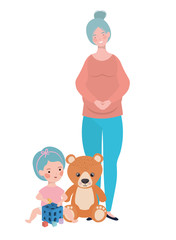 cute pregnancy mother with little girl characters