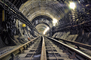 Fototapeta na wymiar Empty Railway Track Tunnel