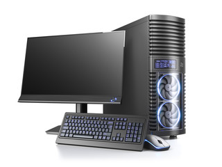 Modern personal computer. Group of the case, monitor, keyboard and mouse. © Oleksandr Delyk