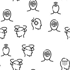 Headache Seamless Pattern Vector Linear Pictograms. Black Contour Illustrations