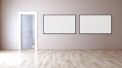 Obraz na płótnie Canvas large luxury modern bright interiors with mock up poster frame illustration 3D rendering