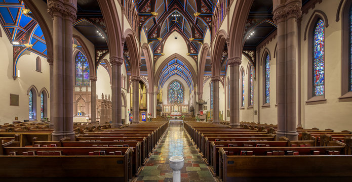 Nave and interior of the historic St. Paul's Episcopal Cathedral of Buffalo, New York