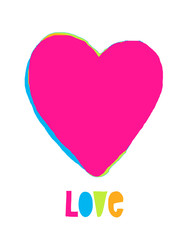 Simple Abstract Valentine's Day Vector Illustration with Pink Hand Drawn Heart Isolated on a White Background. Cute Romantic Print Ideal for Card, Greeting, Poster, Wall Art, Room Decoration.