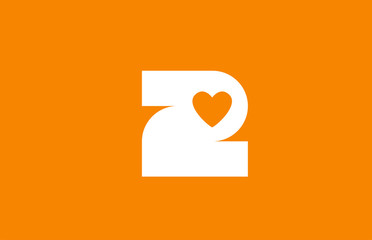 love heart orange white number 2 for company logo design
