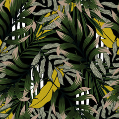Trend pattern with rich tropical leaves. Stylish design, textiles, printing. Colorful print. Vector floral seamless pattern. Tropical plant. Trendy summer pattern.