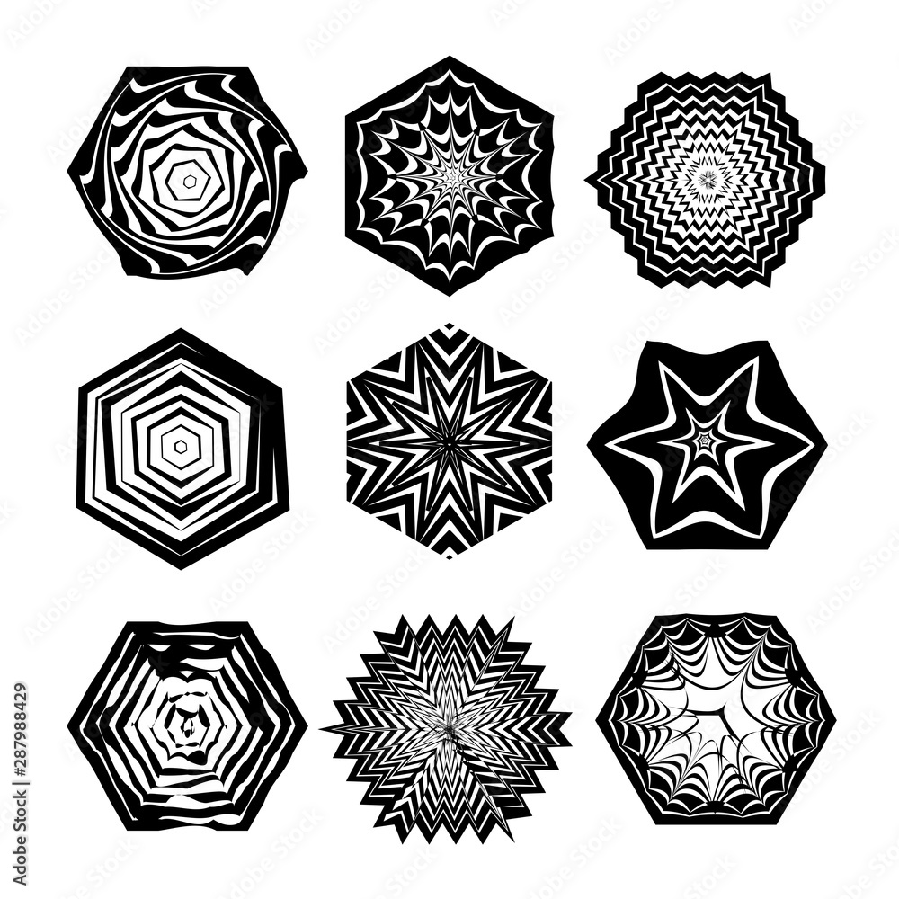 Aufkleber set of abstract geometric hexagon shapes for logo, icon design. collection of decorative elements.