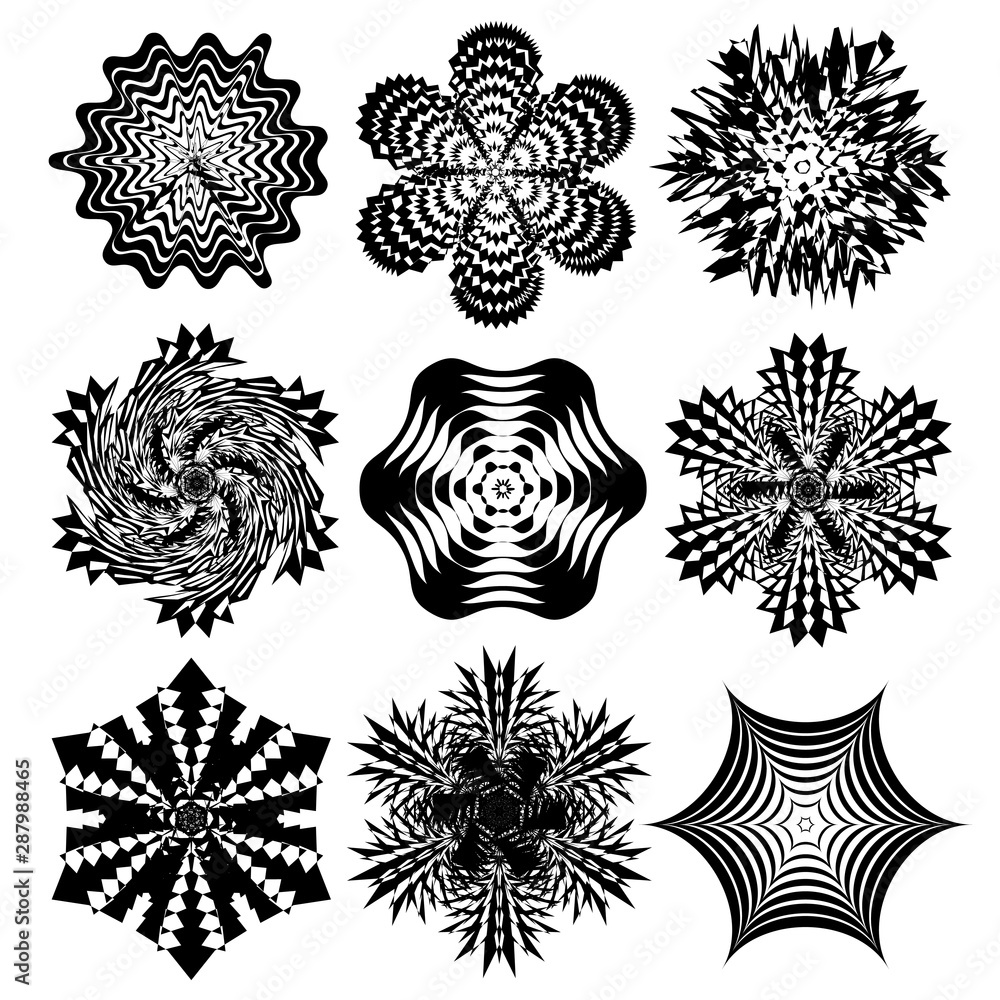 Aufkleber Set of abstract geometric psychedelic shapes vector design.