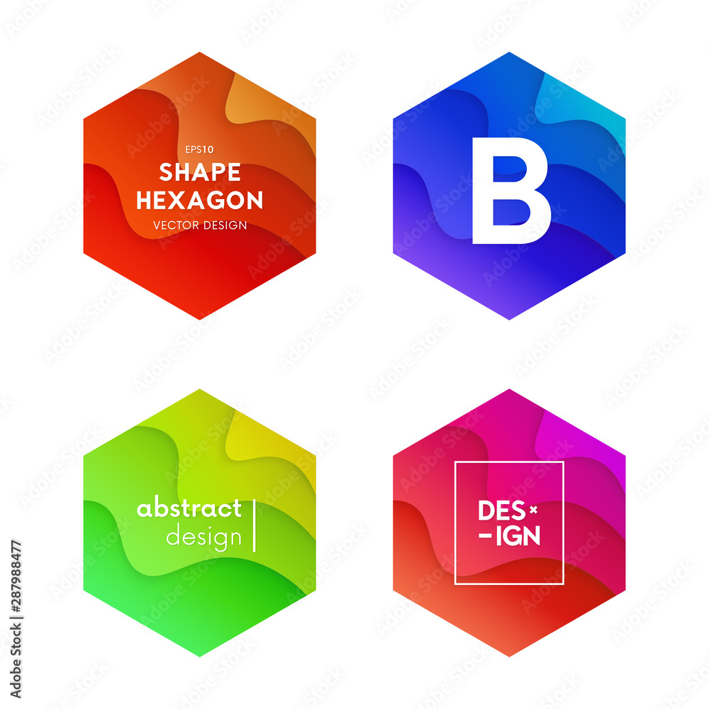 Aufkleber Set of trendy colorful hexagon shapes. Collection of abstract geometric elements.