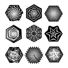 Set of abstract geometric hexagon shapes for logo, icon design. Collection of decorative elements.