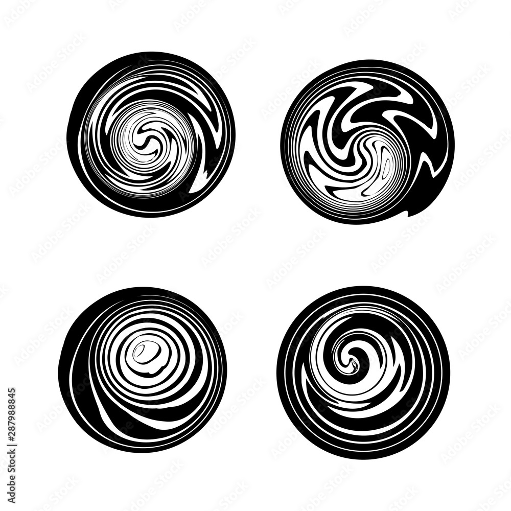 Aufkleber Set of psychedelic circle shapes. Monochrome geometric hypnotizing round elements.