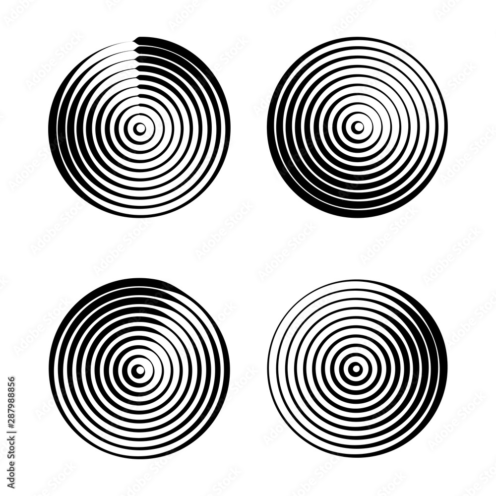 Poster set of circle linear geometric shapes. spiral round elements.