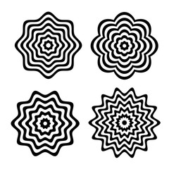 Set of abstract striped spot geometric shapes vector design. Isolated black blob collection.
