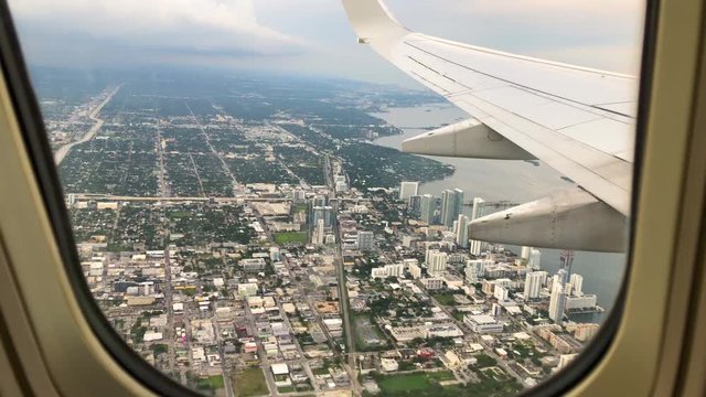 Miami City Skyline from Airplane Window 