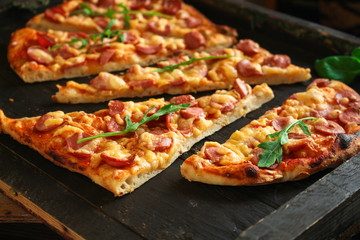 pizza (ingredients). hot pizza. Top view. copy space