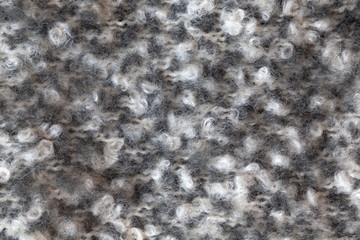 Woollen fluffy boucle scarf, macro. Soft calm colors merino wool backdrop, closeup. Autumn and winter flat lay. Scandinavian minimal style