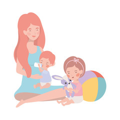 cute pregnancy mother with little kids characters