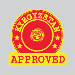 Vector Stamp of Approved logo with Kyrgyzstan Flag in the round shape on the center.