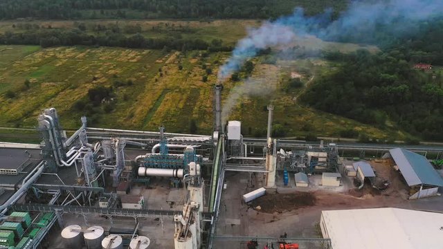Wood waste boards manufacturing plant in western Ukraine in a rural area 4k