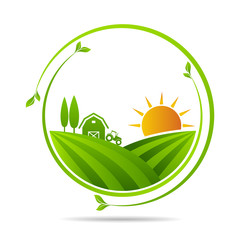 Farm fresh of vector emblems and stickers . Farming and agriculture, organic food, locally grown design elements for product packaging