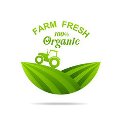 Farm fresh of vector emblems and stickers . Farming and agriculture, organic food, locally grown design elements for product packaging