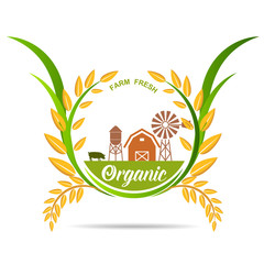 Farm fresh of vector emblems and stickers . Farming and agriculture, organic food, locally grown design elements for product packaging