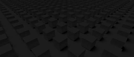 abstract  dark grey  background with cubes in a wide angle perspective view. 3d illustrator, wallpaper