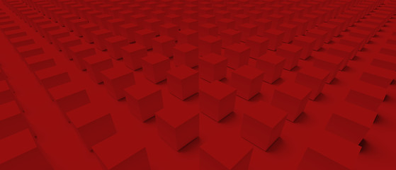 abstract  red background with cubes in a wide angle perspective view. 3d illustrator, wallpaper