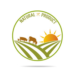 Farm fresh of vector emblems and stickers . Farming and agriculture, organic food, locally grown design elements for product packaging