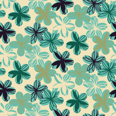 A seamless vector pattern with simple florals in shades of mint and jade green. Surface print design.
