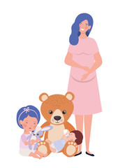 cute pregnancy mother with little kids characters