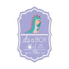 its a boy card with little baby and dino costume