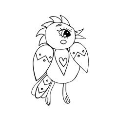 Cartoon bird for coloring book or pages