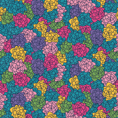 Naklejka premium A seamless vetor pattern with colorful roses. Surface print design.