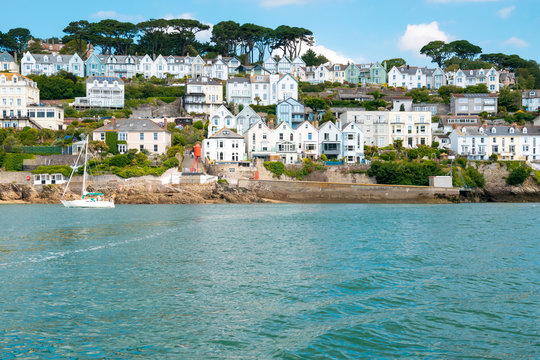 Beautiful houses at Cornish harbour town Fowey in South Cornwall, England