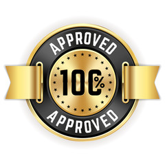Gold 100% Approved Badge With Ribbon