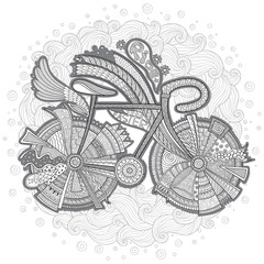 Bike with flower on white background.