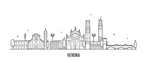 Verona skyline Italy city with buildings vector - obrazy, fototapety, plakaty