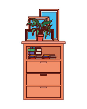 portrait and houseplants in shelving